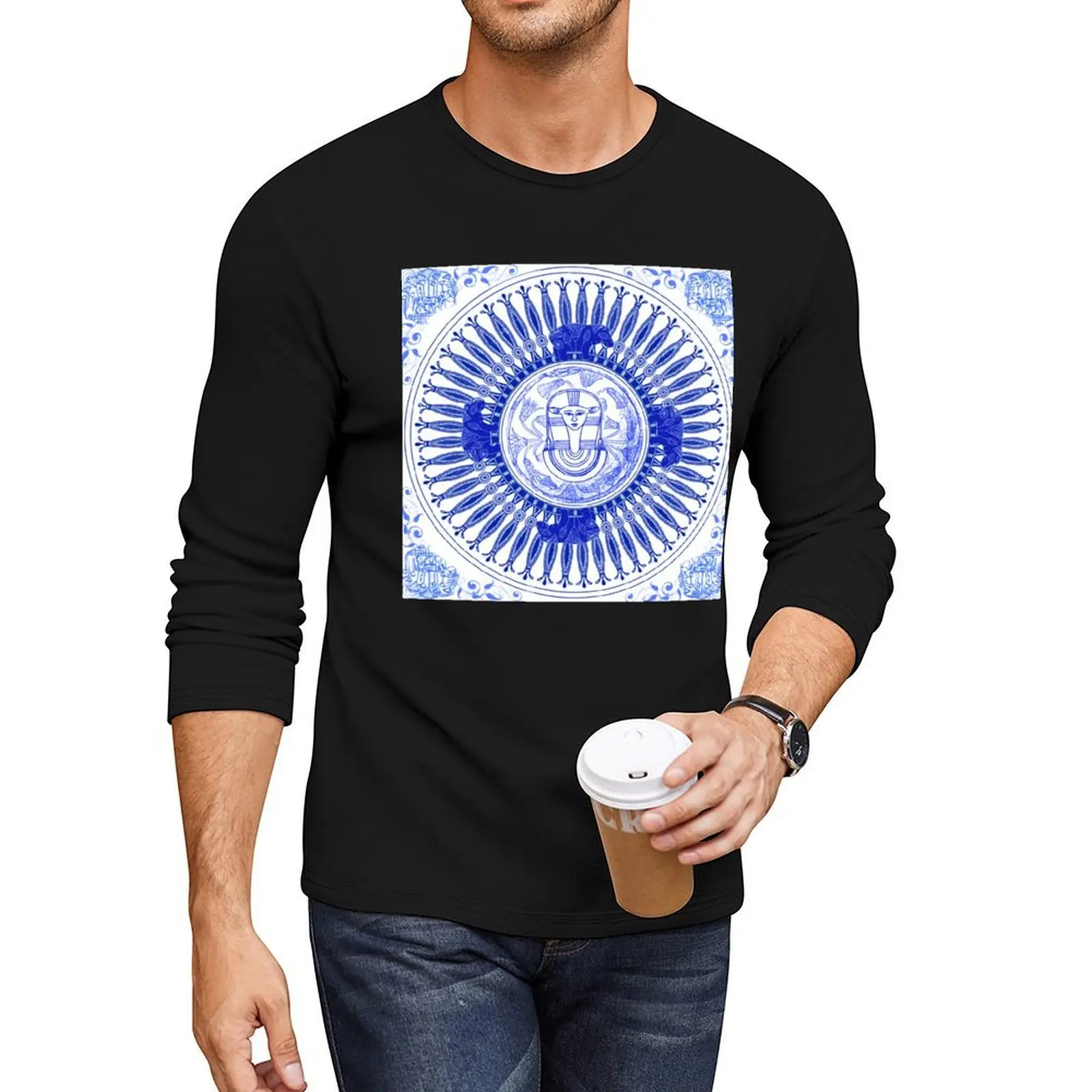 

Egyptian Blue and White Hathor (SPODE INSPIRED) Long T-Shirt black t shirt t shirt man customized t shirts mens clothes
