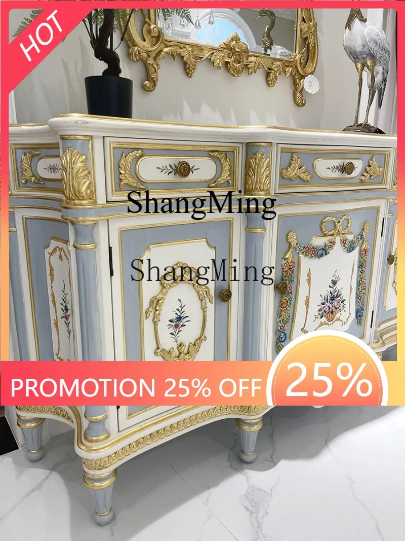 FG good-looking  retro heavy industry painted art pure solid wood flowers old living room foyer decorative cabinet