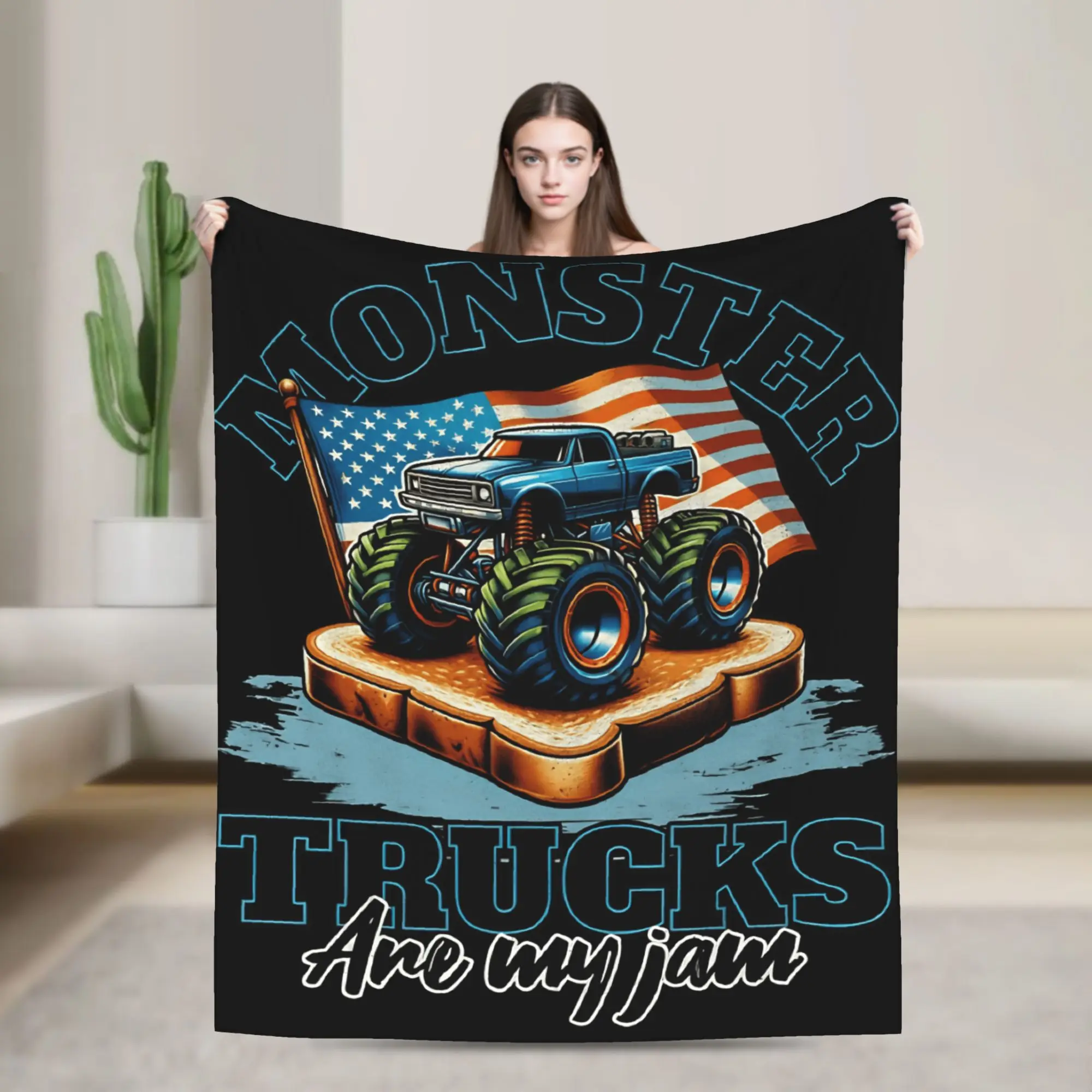 

Monster Trucks Are My Jam Flannel Blanket Winter Super Warm Throw Girls Boys Bedroom Street Trend Bedspread Sofa Bed Cover