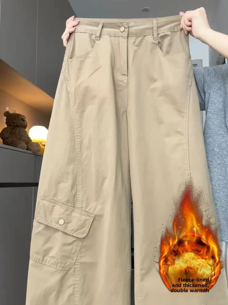 حجم كبير الرجعية الأمريكية Fce اصطف ملابس العمل الجينز المرأة الخريف الشتاء مستقيم الساق بنطال ذو قصة أرجل واسعة عالية الخصر التخسيس #1