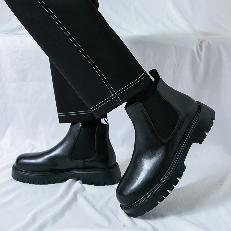 Men Boots High-top Chelsea Boots Black-brown Color Men Thick-soled Anti-slip High-quality Work Boots Outdoor Training Boots Men