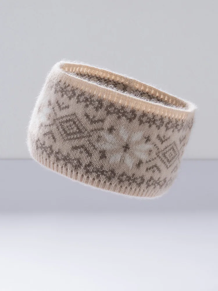 New 100% Cashmere Knitwear Soft Headband Women Fair Isle Wide Headwrap Spring Autumn Winter Warm Stretch Hair Band Lady Headwear