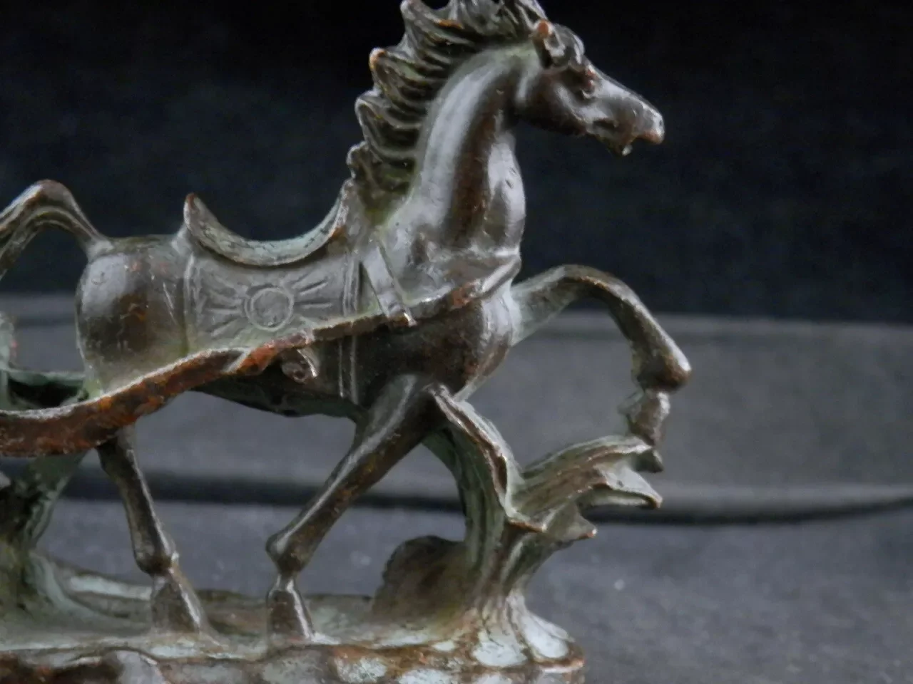 4.0 Inches Chinese Bronze Hand Made *Horse W/Carriage* Statue