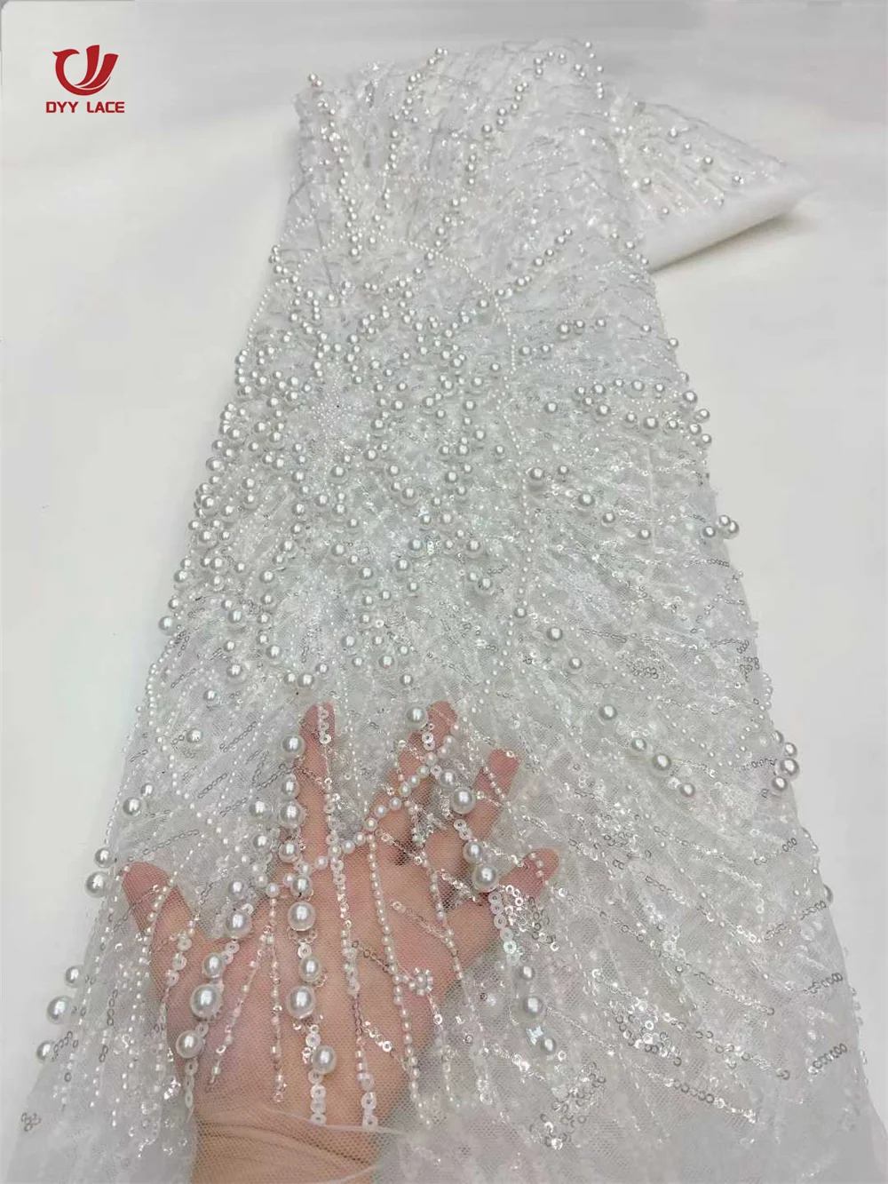 5 Yards Luxury African Groom Sequins Lace Fabric 2025 High Quality French Embroidery Heavy Beads Lace Nigerian Sewing Material