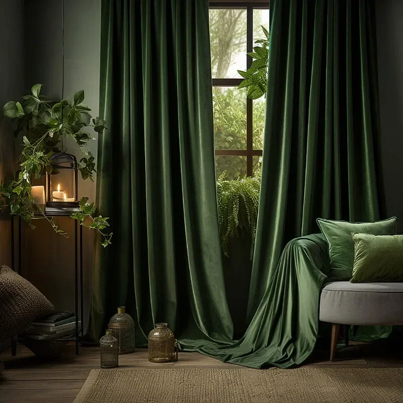 

American solid color velvet curtains for living room bedroom modern simple sunshade cloth insulated sunscreen