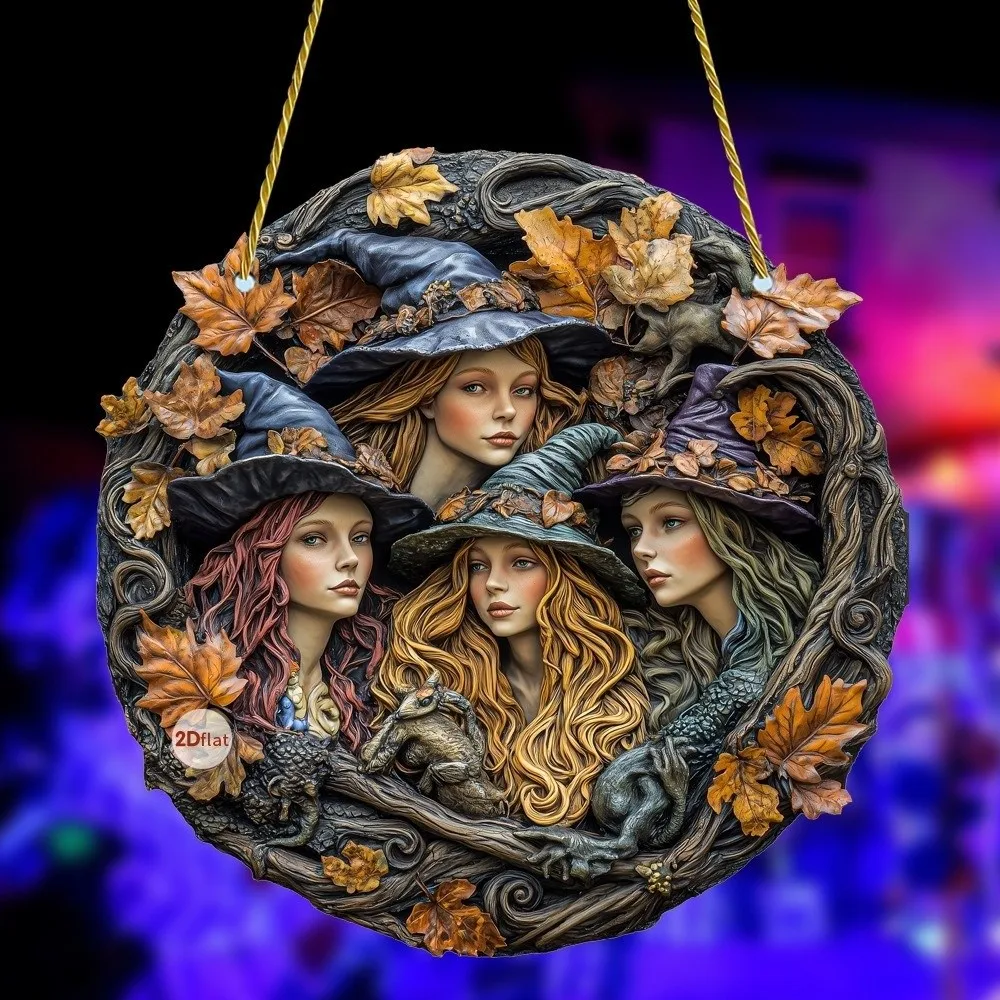 고딕 마녀 문 창 교수형 펜던트 2D 플랫 아크릴 홈 도어 장식 메달 마법의 할로윈 장식 벽 예술 장식