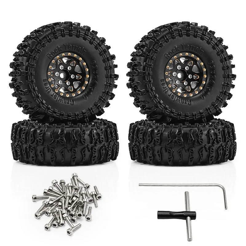 

Black Brass 1.0" Beadlock Wheel Rims -2.65mm With Tire For 1/24 1/18 RC Crawler Car TRX4M SCX24 FCX24 Upgrade