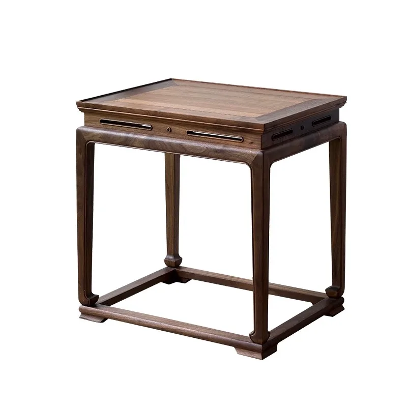 

New Chinese Zen Corner Table, Black Walnut Wood Tea Table, Modern and Simple Balcony Table