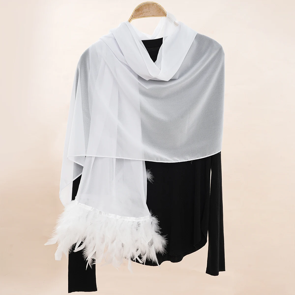 2024 new solid color chiffon thin feathered head gauze scarf breathable decorative dinner wind shawl scarf dual use