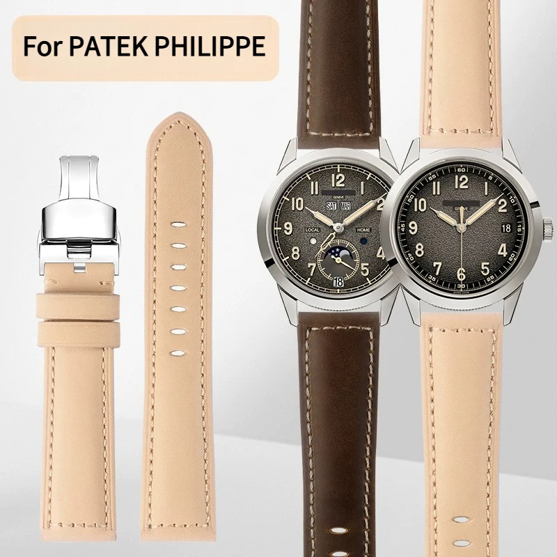 Extended watch strap genuine leather for original PATEK PHILIPPE CALATRAVA 5226G  complications 5326G leather watchband men