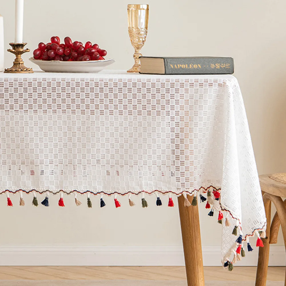 

Lace French Tablecloth Rectangular Table Mat Tassel Hollow Picnic Table Cover Dining Kitchen Dresser Mesh Photo Background Cloth