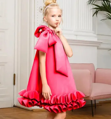 

Eid Girl Sleeveless Birthday Party Dress Summer New Ruffles Luxury Princess Show Dress Children Bow Wedding Vestidos Clothes