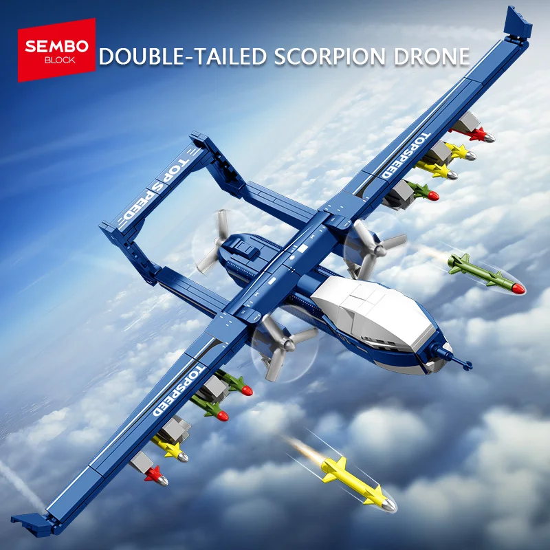 SEMBO BLOCK 434pcs MOC Military Fighter Assemblage Building Blocks Aircraft Model Bricks DIY Toys Kids for Boys Halloween Gifts