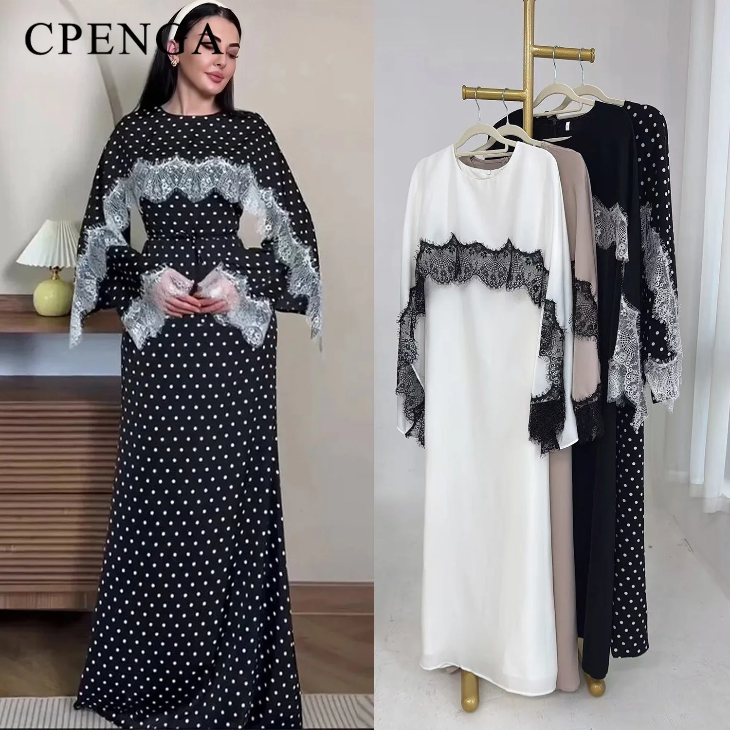 Luxury Dubai Abaya with Lace Shawl for Muslim Women Elegant Middle Eastern Evening Gown Islamic Modest Outfit Turkey Caftan 2026