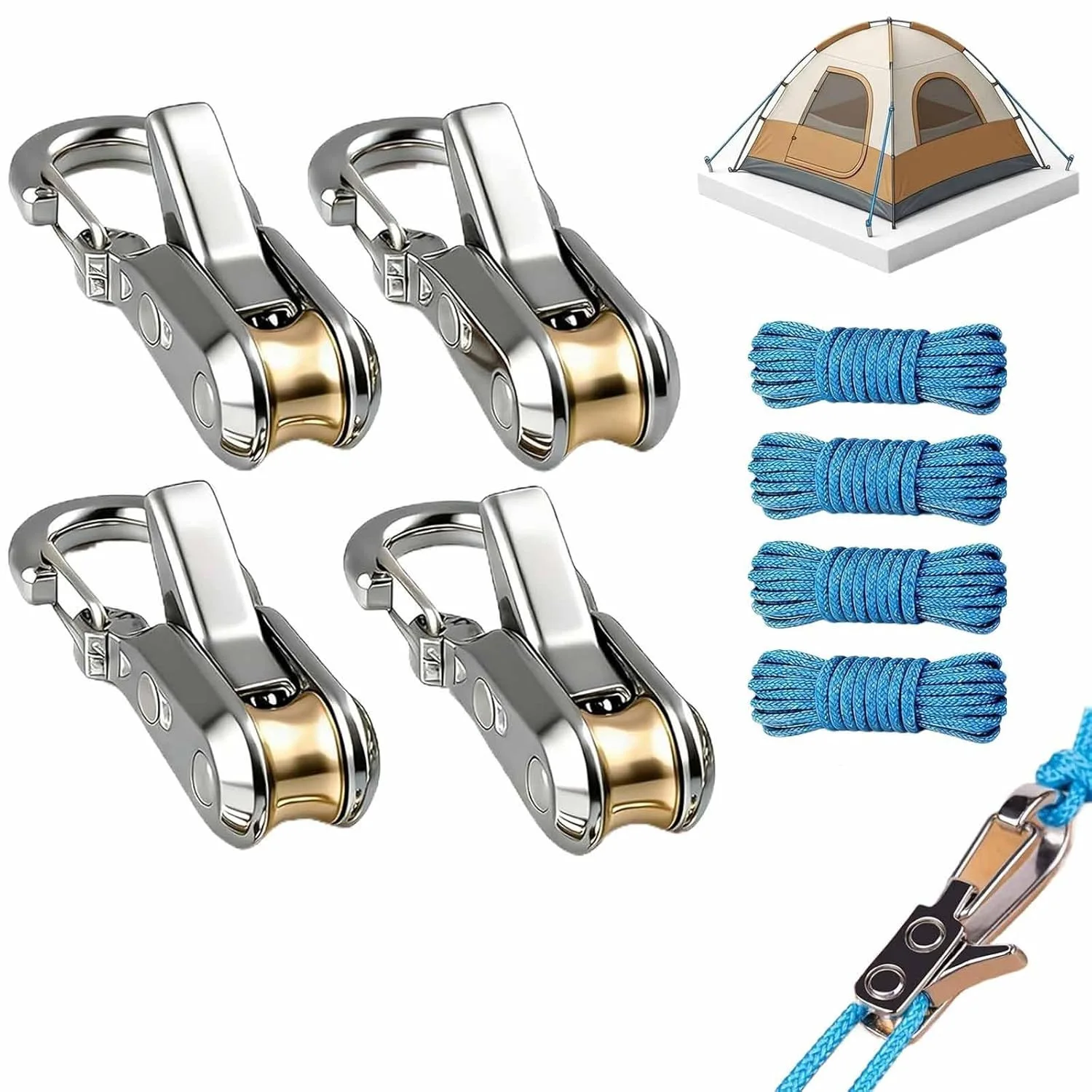 Tendeur de corde de camping à verrouillage rapide avec mousqueton à came et corde de maintien réfléchissante pour tente, hamac, fixation de cargaison extérieure
