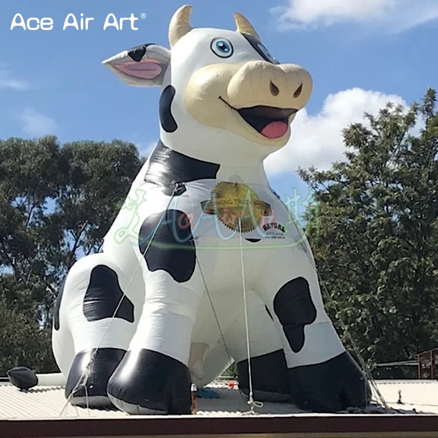 Giant Inflatable Sitting Dairy Cow, Milk Cow, Cattle Bull with Blower for Outdoor Advertising Promotion