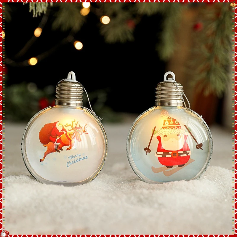 8CM Christmas Ball Santa Claus Pendant with Light Transparent Hanging Ball Christmas Tree Pendant for Christmas Decoration Ball - Image 3