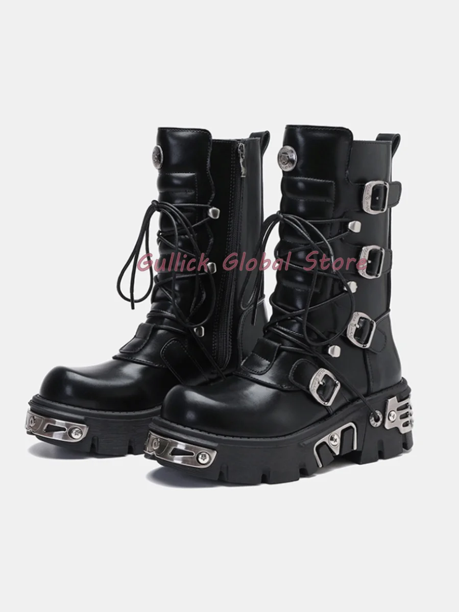 2024 New Arrival Round Toe Platform Chunky Heels Metal Decoration Ankle Boots Casual Punk Cool Women Boots Plus Sizes Soft Cosy