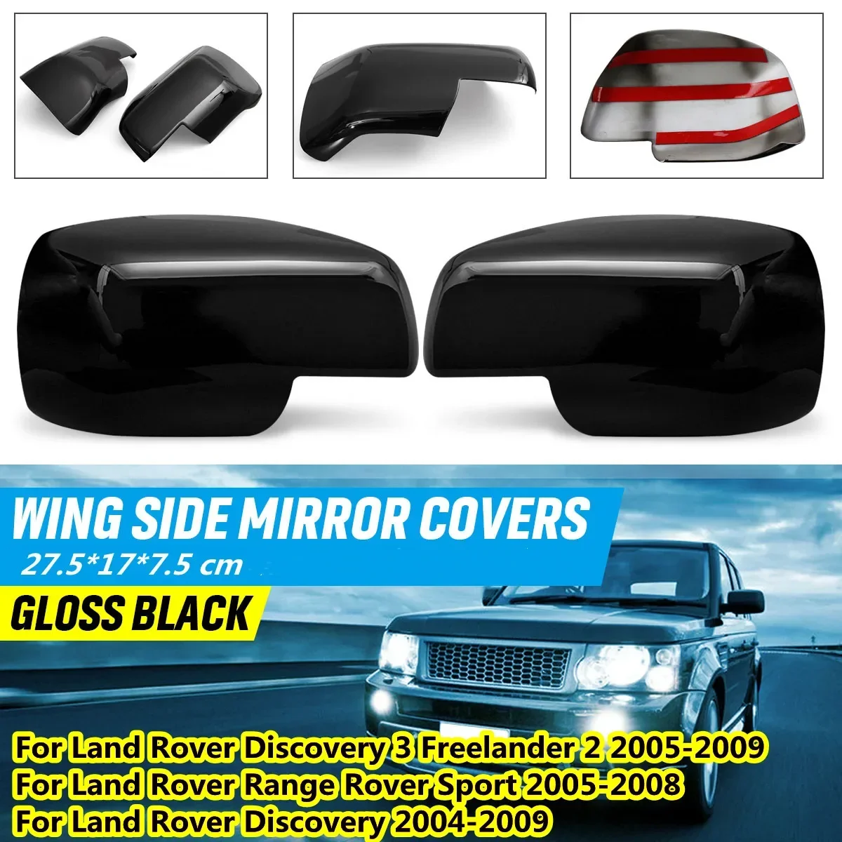 

RM-CAR Rearview Side Mirror Covers Cap Gloss Black For Land Rover Discovery 3 Freelander 2 Range Rover Sport Discovery 2004-2009