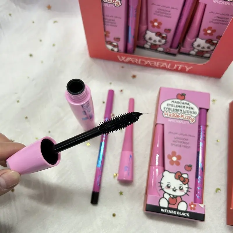 Cartoon Sanrioed Hello Kittys Mascara Eyeliner Ins Girly Heart Kawaii Anti-Sweat Non-Smudge Quick-Drying Eye Makeup Gifts