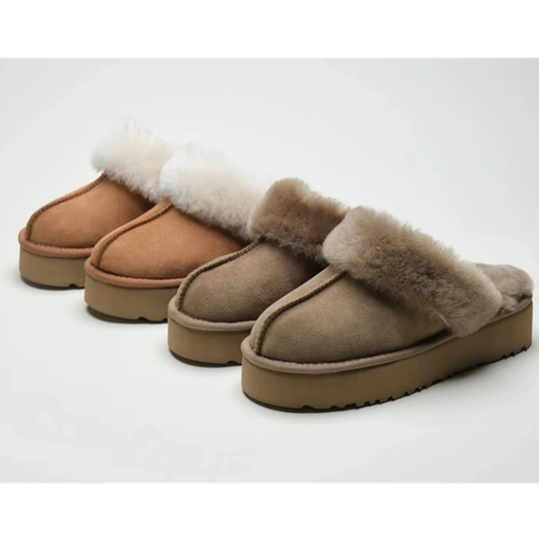 

Dave&Di Fashionable And Elegant Winter Wool Slippers Thick Sole Heightening Women Retro Genuine Leather Shoes