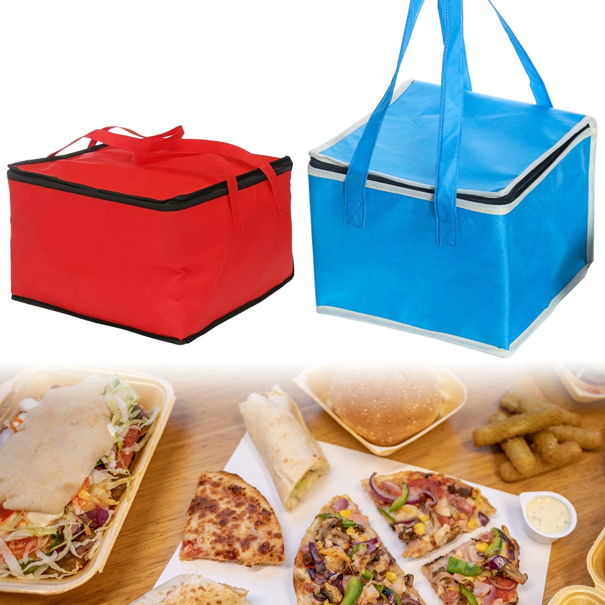 

Red/Blue Waterproof Insulated Bag Cooler Insulation Folding Picnic Ice Pack Food Thermal Food Delivery Bag Pizza