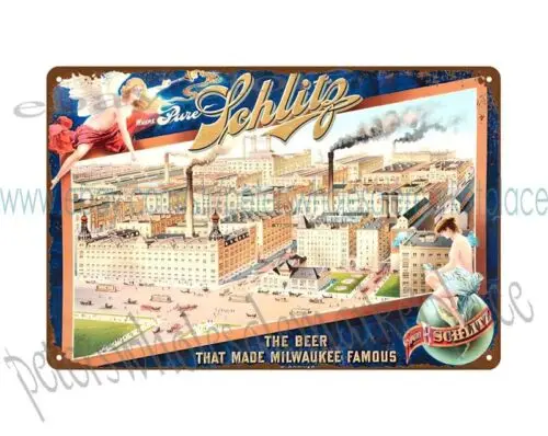 Schlitz Beer beer that made Milwaukee famous, metal tin sign metal shop signs