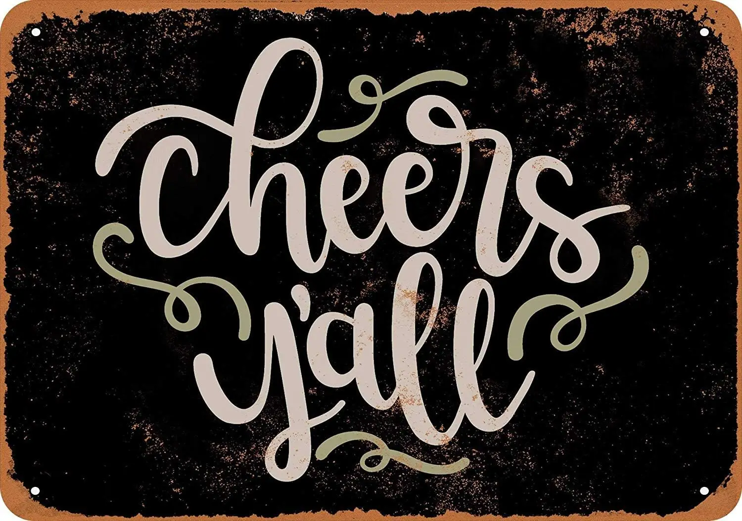1p, Tin Metal Sign - Vintage Look Cheers Yall (Black Background) Bar Cafe Home Wall Art Decor