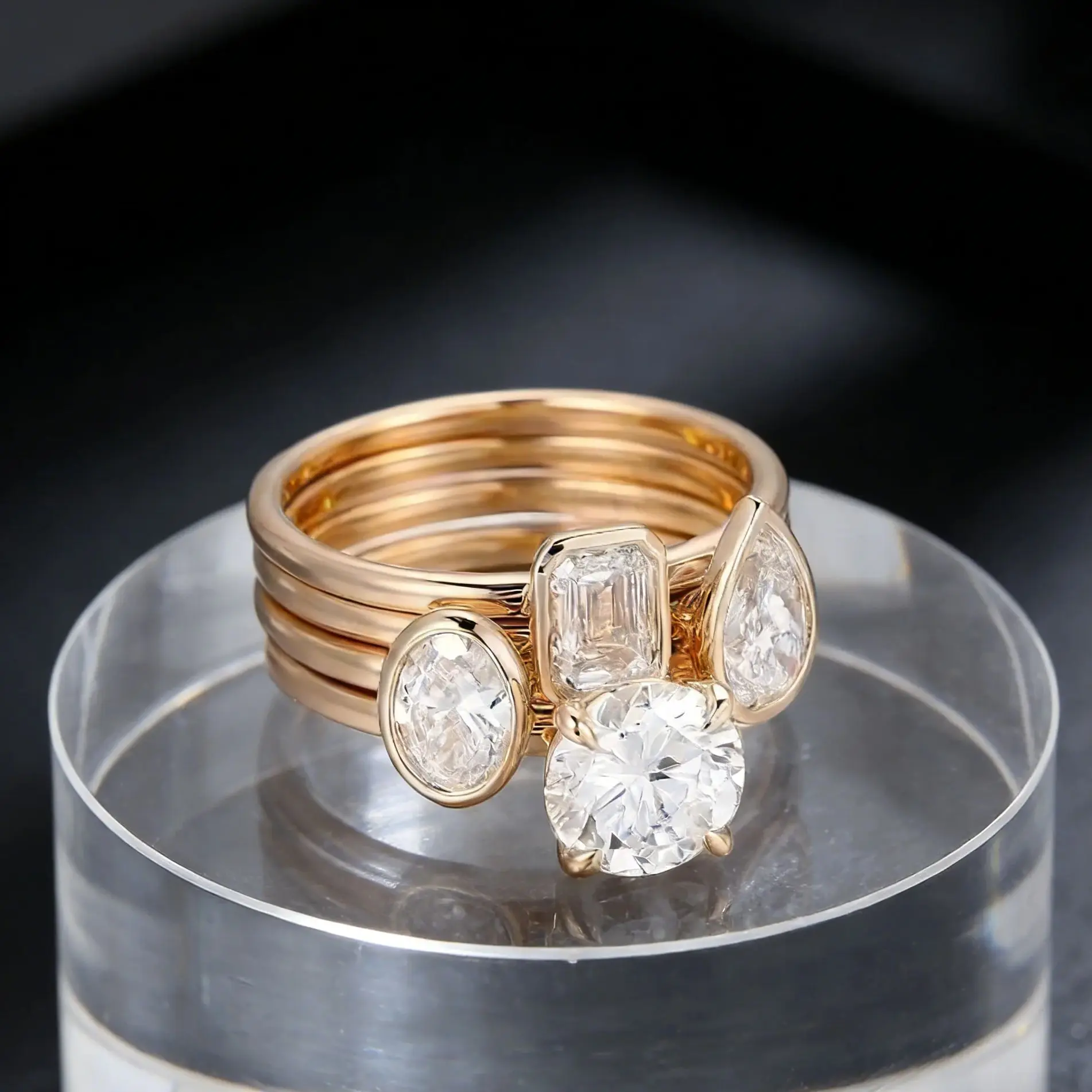GRA Certified 10K/14K/18K Rings Moissanite Round/Pear/Oval/Emerald for Women Adjustable Personalized Stacking Jewelry Gifts