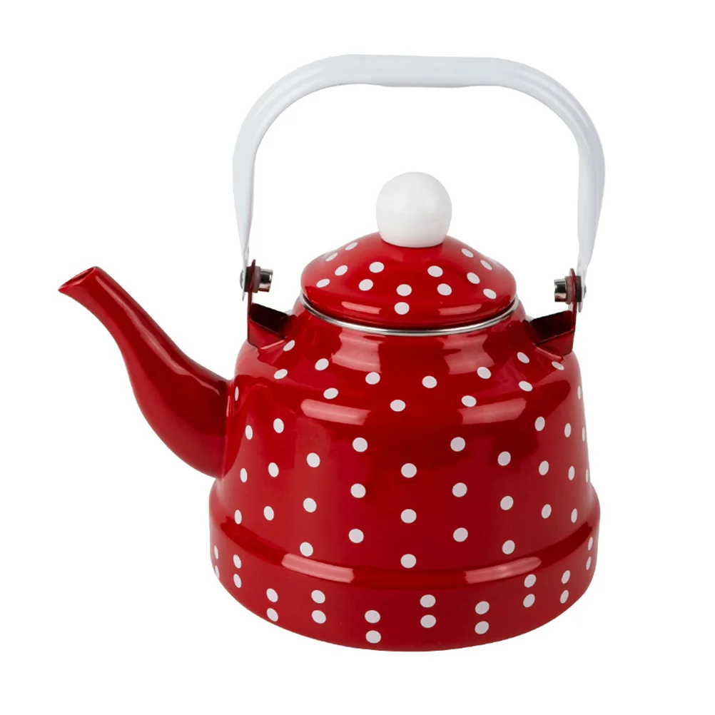 

1.1L Enamel Kettle White Dot Coffee Pot Heating Water Kettle Lovely Enamel Teapot Small Retro Floral Pattern Pots For Kitchen