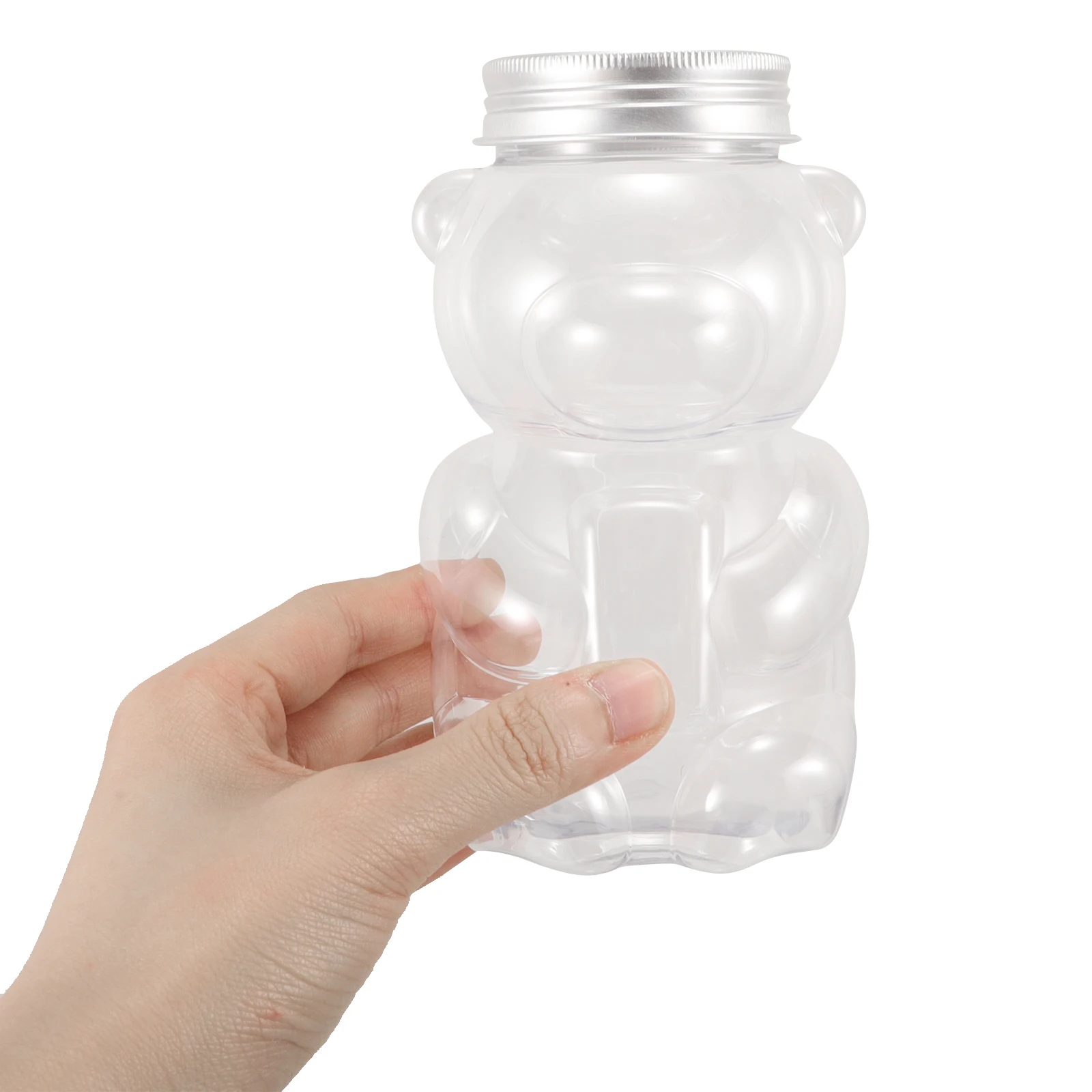 

4pcs Milk Tea Bottle Empty Portable Plastic Juice Bottles 600ml Cute Bear Beverage Dispensers Leakproof Aluminum Cap