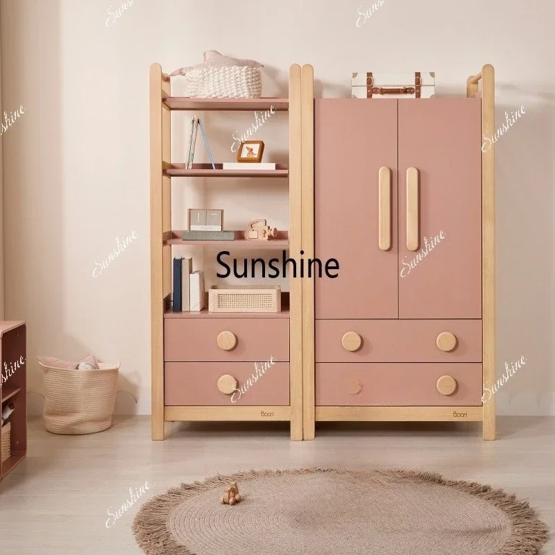 Luxury Solid Wood Kids Modern Closet Storage Wardrobe Clothes Organizer Adjustable Child's 2 Door 2 Drawer WardrobeY