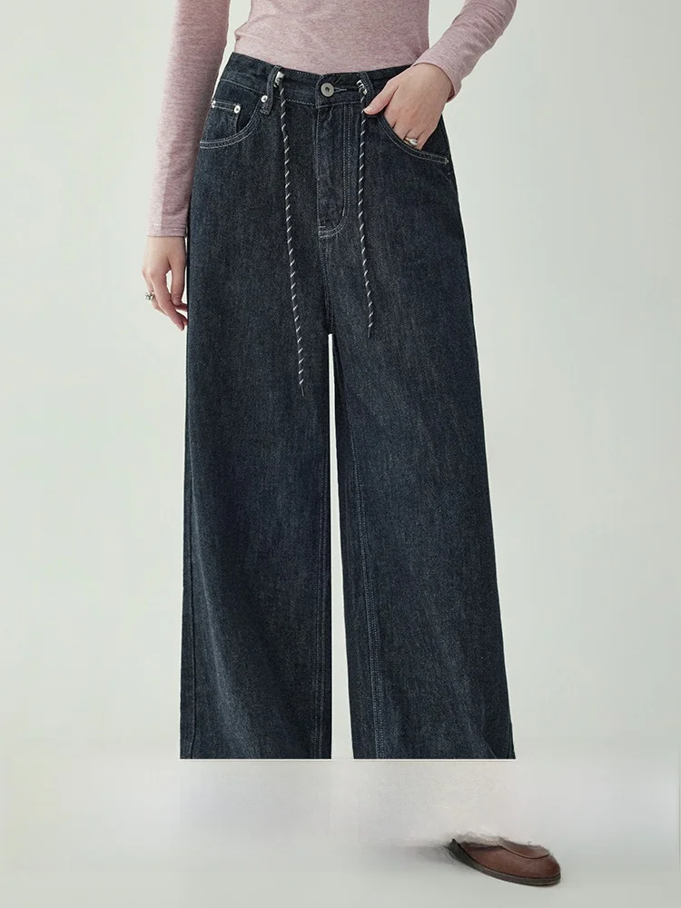 

Прямые широкие джинсы с высокой талией, женские осенние новые джинсы Sle AMUU North Island в стиле ретро k Color Dstring ket Jeans