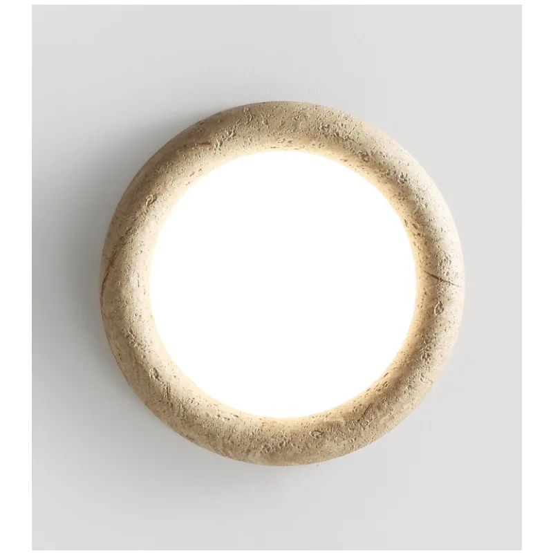 Japanese Wabi Sabi Wooden Travertine Flush Mount Ceiling Light Vintage Mid Century Cream Entryway Balcony Hallway Passage Decor