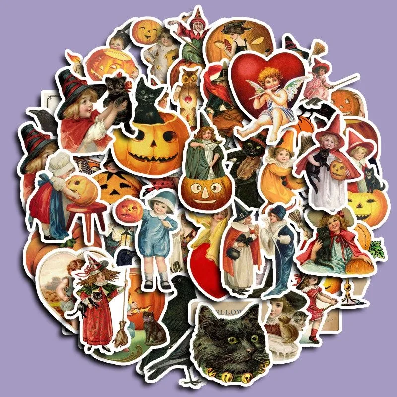 50PCS Retro Halloween Stickers Terrifying Pumpkin Luggage Phone Graffiti Laptop Wall Scrapbook Motorcycle DIY Gifts