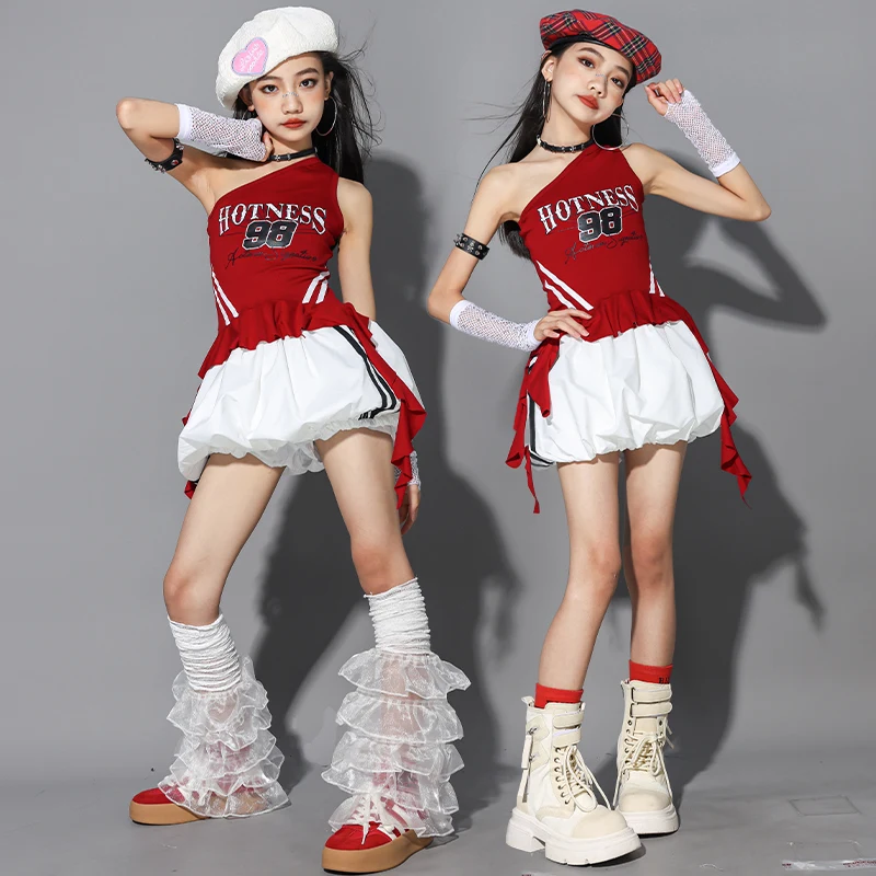 Hip Hop Kids Crop Top Street Dance Pantaloni bianchi larghi Ragazze Stage Streetwear Bambini Costume jazz Ragazza Gruppo Adolescenti Set di vestiti
