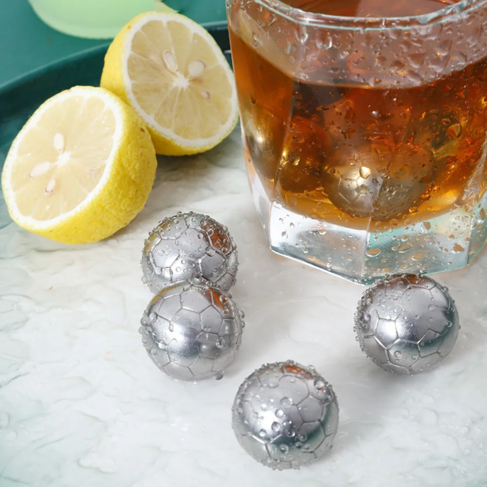 

1 set Football Shaped Stainless Steel Reusable Ice Cubes for Whiskey Beverages Cooling Without Dilution Silver Color