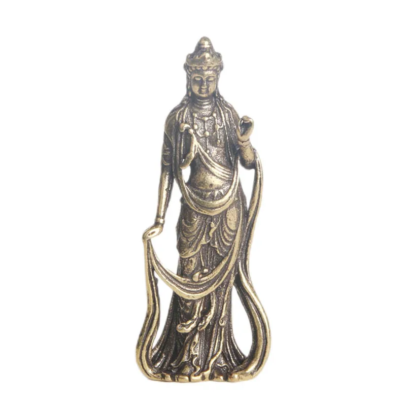 Pure Brass Bodhisattva Buddha Figurines Tabletop Ornaments Religious Guanyin Small Statues Home Desk Room Decoration Knickknacks