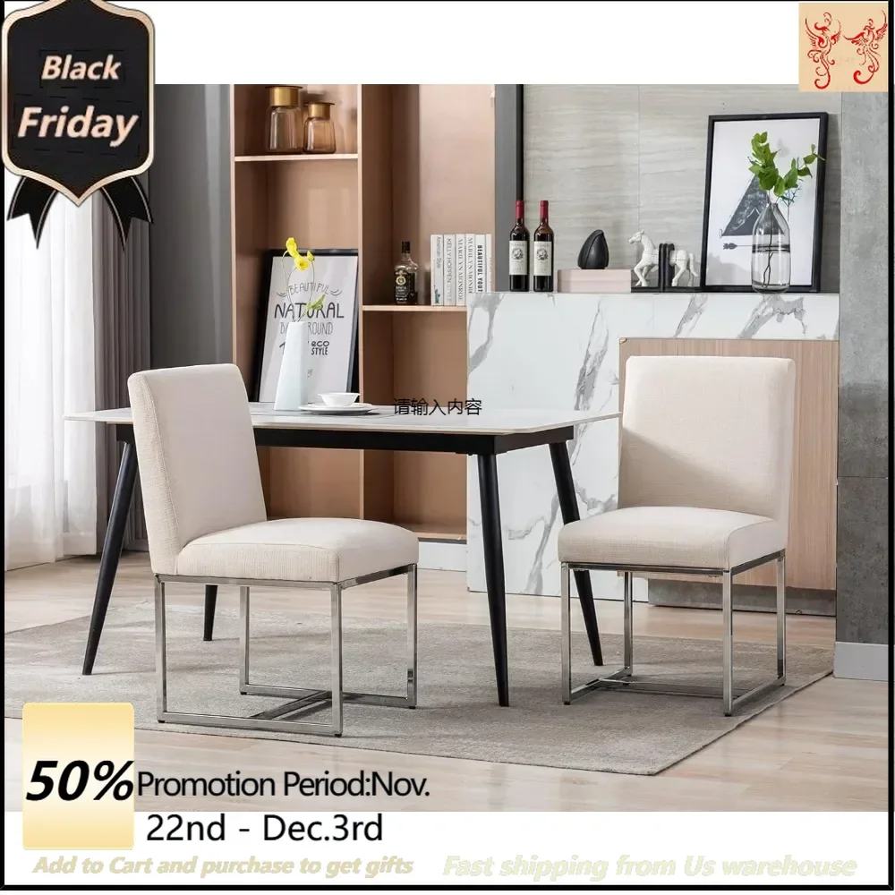 Upholstered modern dining chair 2-piece set, medieval dining room chair, armless side chair kitchen chair with black metal base