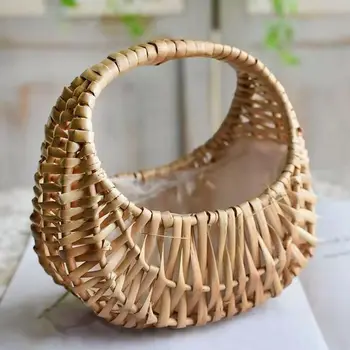 Willow Rattan Woven Basket Wicker Half Moon Storage With Handle Sturdy Small Flower…