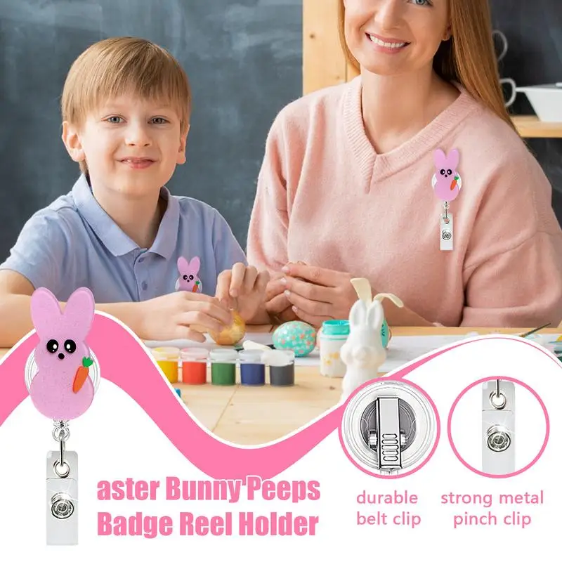 Держатель для удостоверения личности с милым кроликом, акриловый мультяшный выдвижной пасхальный блестящий зажим, катушка для бейджа, держатель для карт для врачей, медсестер, студентов, учителей