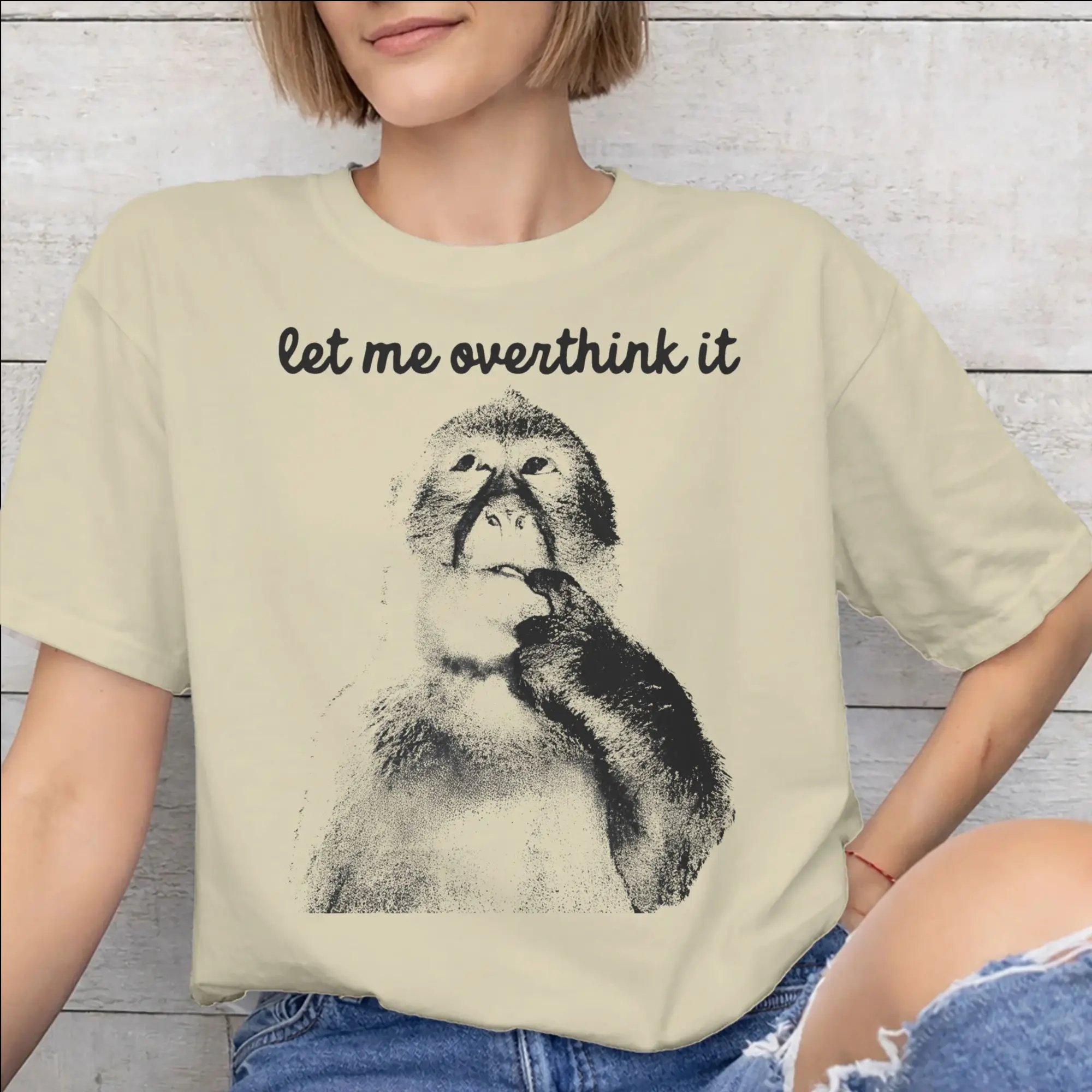 Thinking Monkey Meme  Tee Shirt for Men Women Printed T Shirts  100% Cotton Clothing