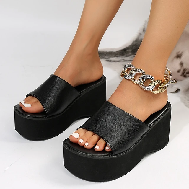 Leather wedge slippers store