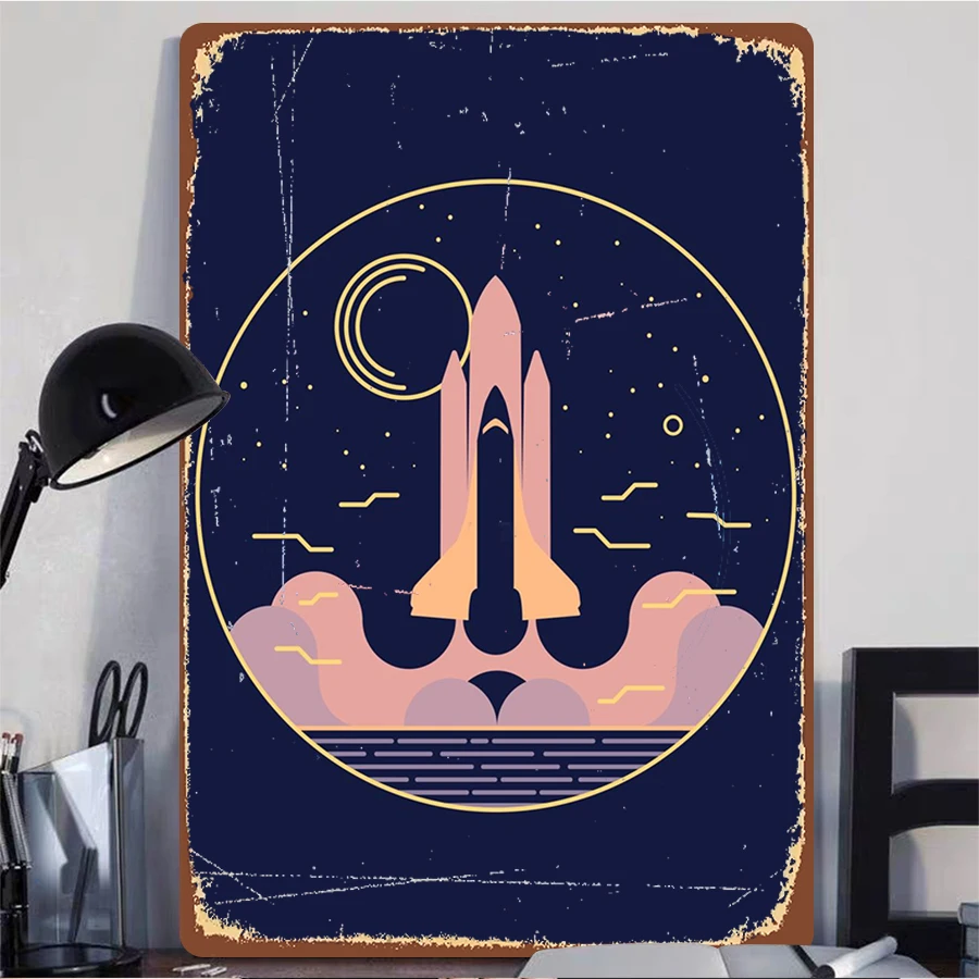 Modern Minimalist Space Rocket Metal Wall Art Cosmic Starry Sky Decor Astronaut Room Hanging Decoration