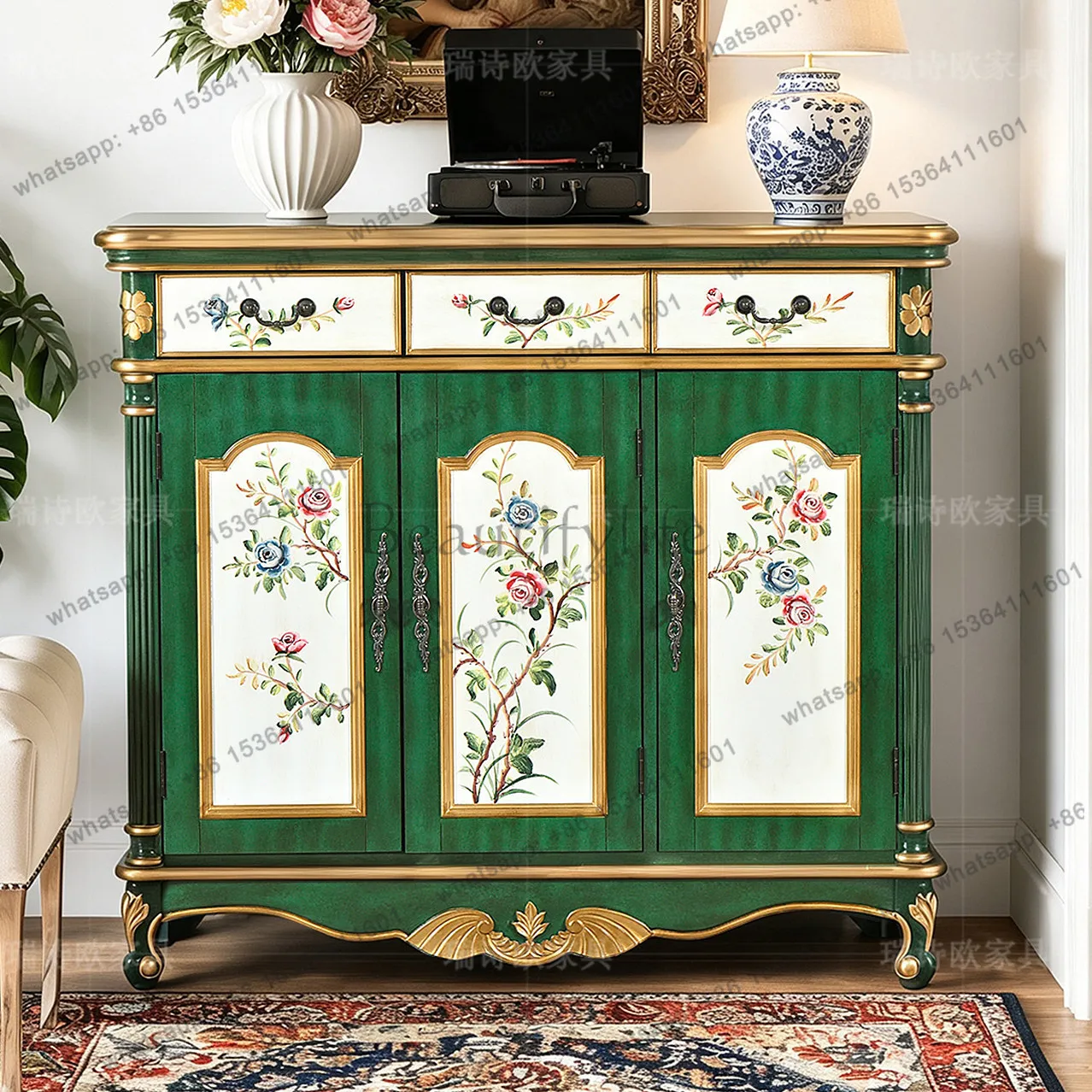 Factory Direct American Rural Retro Three Door Storage Cabinet Multi-layer Rack Household Shoe Cabinet