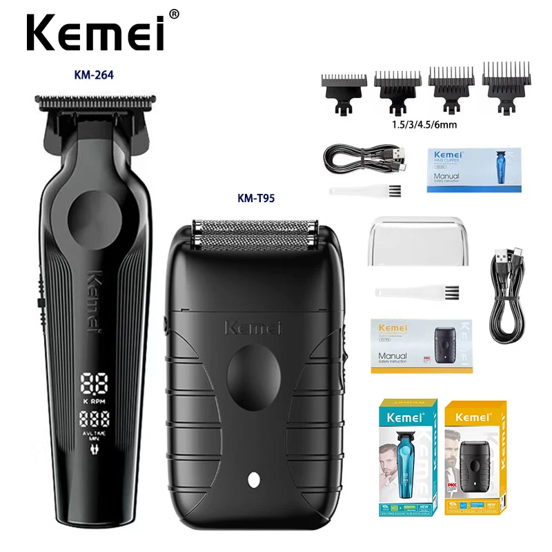 Kit de cortapelos profesional Kemei KM-264 KM-T95 o máquina para cortar el cabello, recortadora para hombres, cortapelos eléctricos recargables