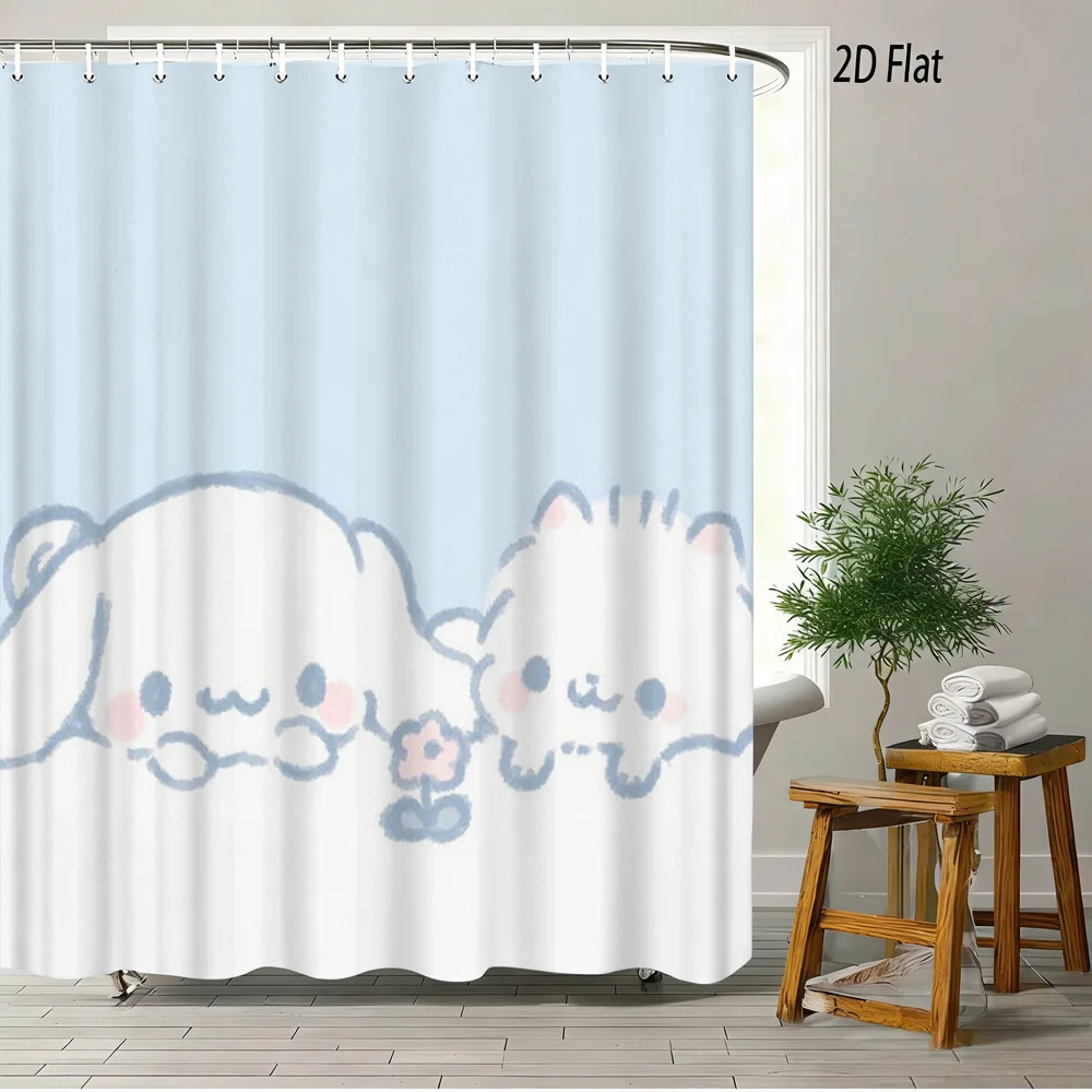 

Cute Cartoon Cinnamoroll Cat Print Shower Curtain Waterproof Polyester Fabric Bath Curtain With 12 Hooks Easy To Install For Bat