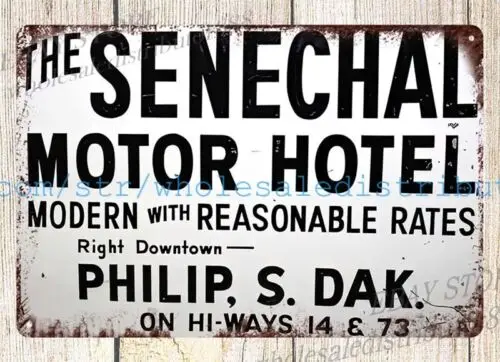 metal dorm room decor SENECHAL MOTOR HOTEL PHILIP SOUTH DAKOTA metal tin sign