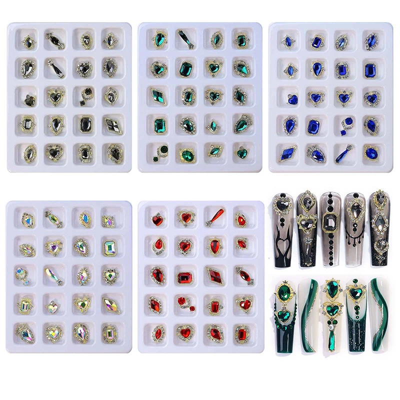 

20pcs/Boxed Alloy Zircon Nail Rhinestones For Nails Art Decorations Fantasy Color Super Sparkling Diamond Kit Nail Decoration