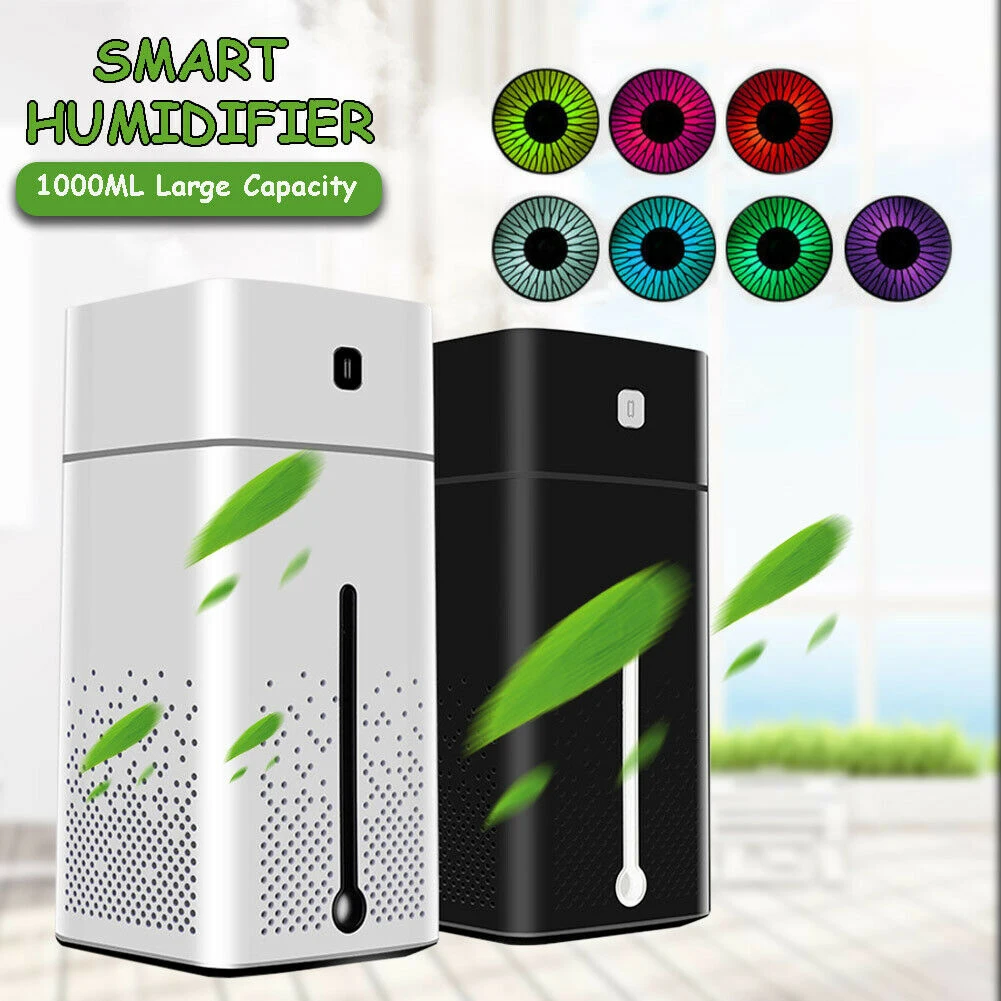 1000ML Siêu Âm Thanh Máy Tạo Độ Ẩm Không Khí Khuếch Tán Có Đèn LED 7 Màu Đèn Ngủ Mini Xông Tinh Dầu Khuếch Tán Thoáng Mát Phun Sương Tạo Nhà Máy Lọc